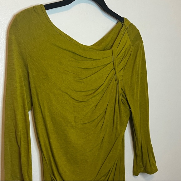 Chic Olive Green Draped Women's Blouse - Picture 3 of 10